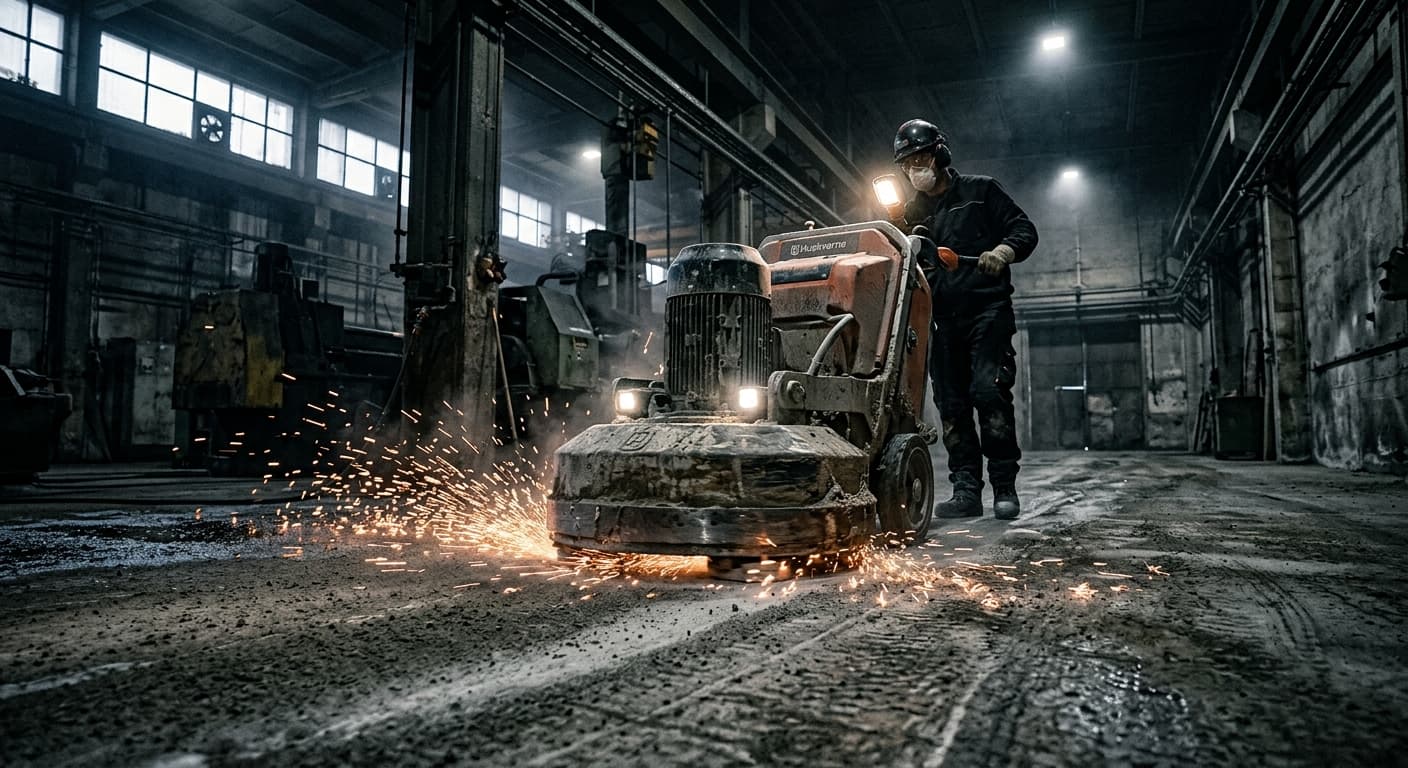 Concrete floor grinding in progress — Anytime Grinder Hire SEQ